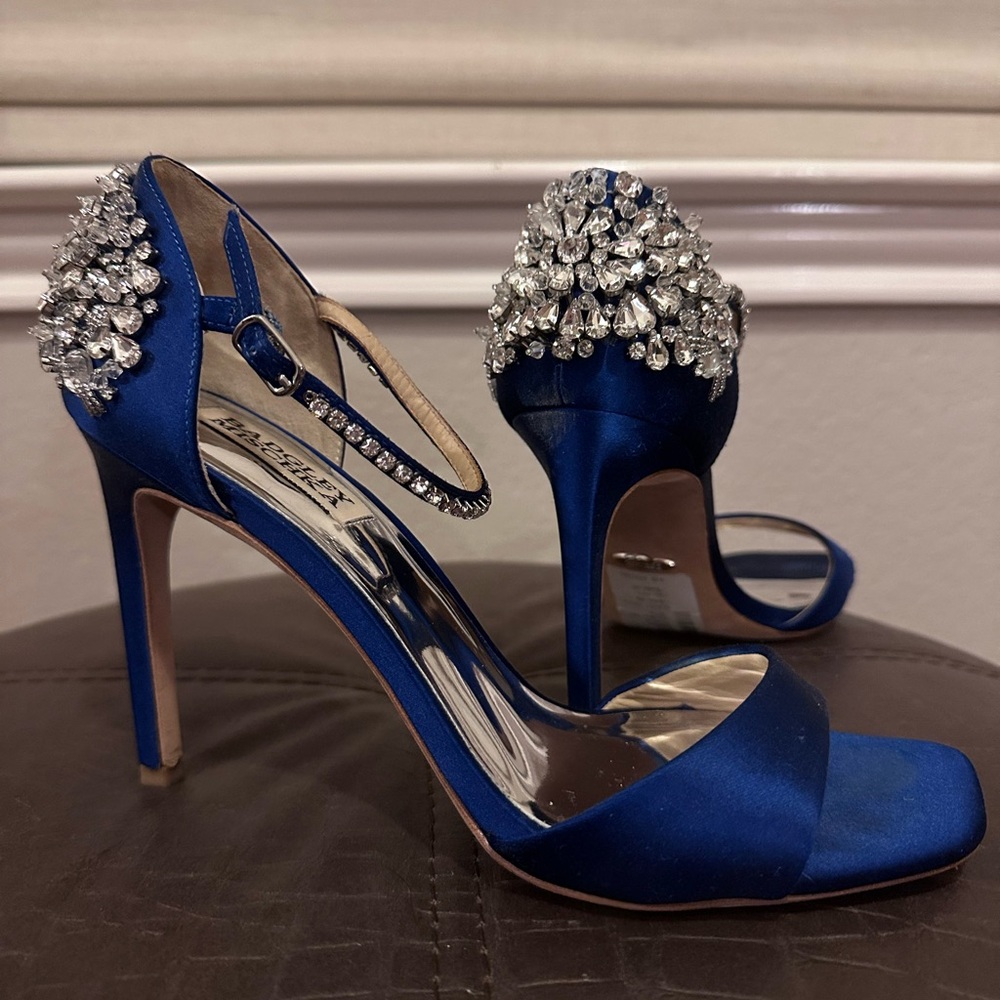 Badgley Mischka Blue Satin Heels with Crystal Accents